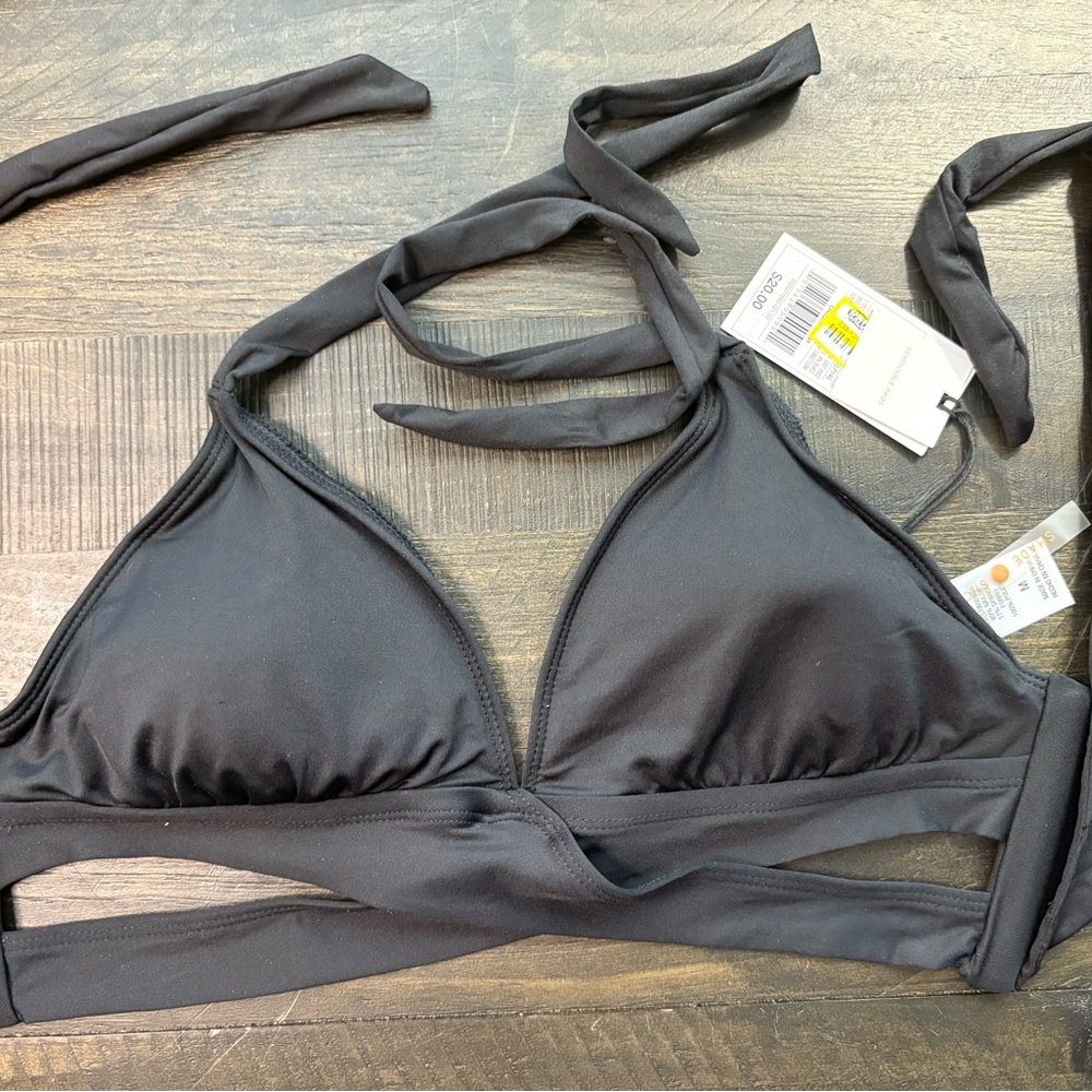 Shade & Shore Black Halter Triangle Bikini Top